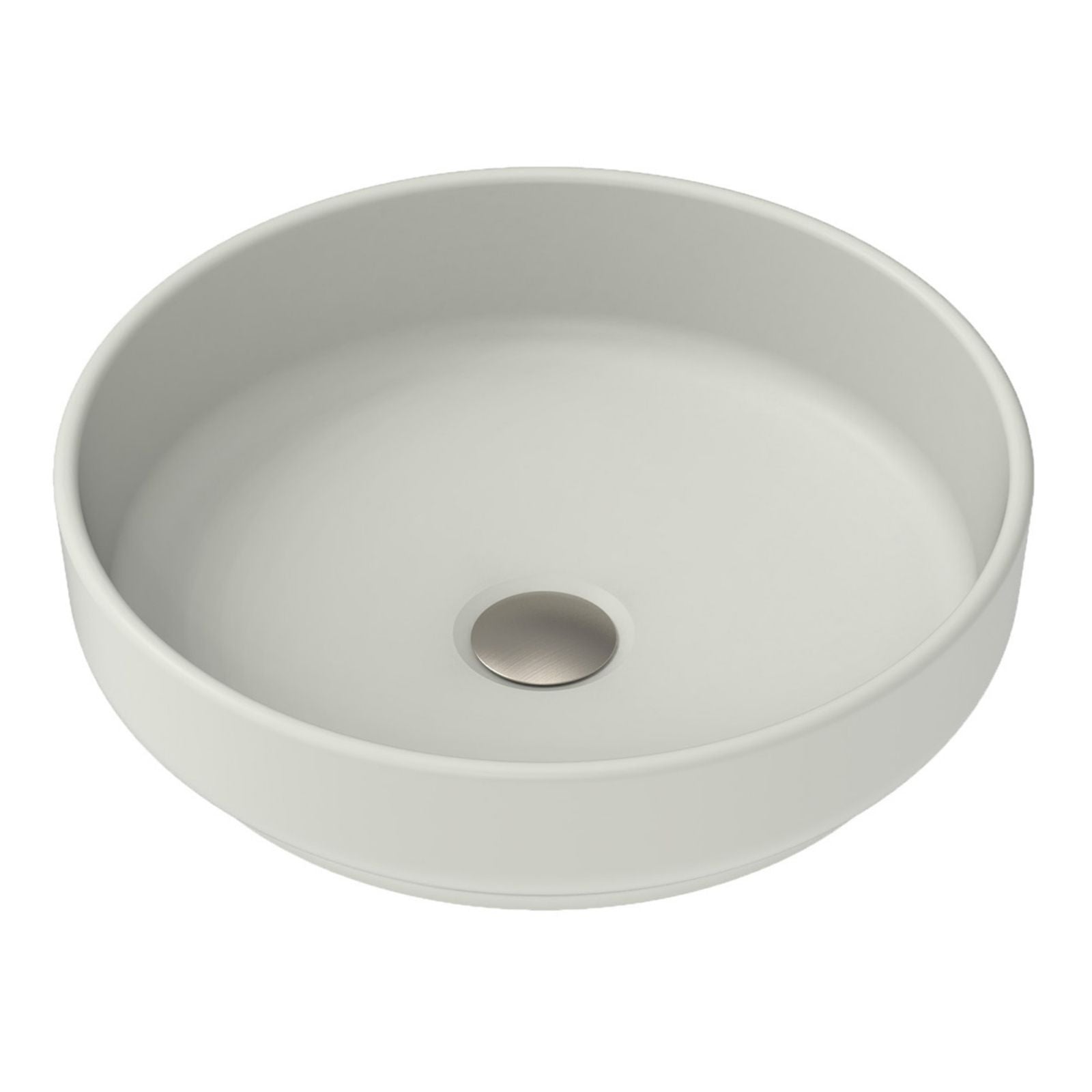 ADP Monroe round above counter basin in matte concrete, grey ceramic with no tap hole, shown from above