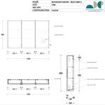 ADP Moonlight shaving cabinet technical drawing, 1200mm 3-door rectangular mirrored cabinet with LED lighting and magnifying mirror details