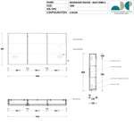 Technical drawing of ADP Moonlight 1500mm 3-door shaving cabinet, with LED strip and 3x magnified mirror detail