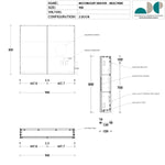 Technical drawing of ADP Moonlight 900mm 2-door shaving cabinet, showing dimensions, magnifying mirror and LED strip placement