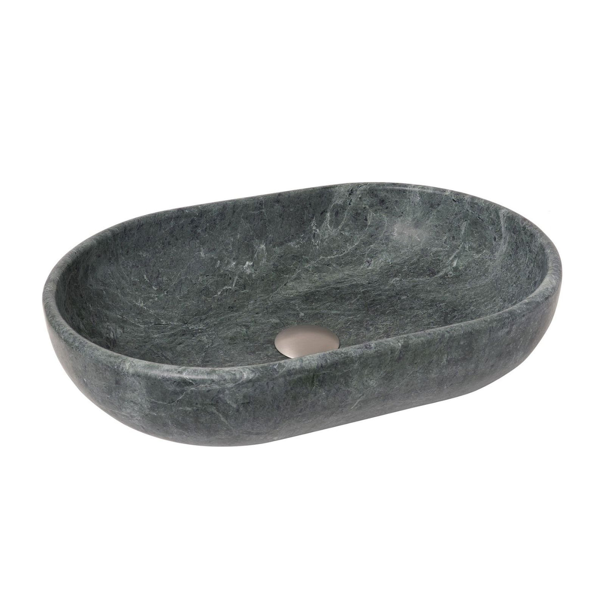 ADP Ollie oval above counter basin in Cape Verde stone, with a matte dark green-grey finish and no tap hole