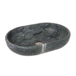 ADP Ollie oval above counter basin in Cape Verde stone, dark green with marbled finish and no tap hole