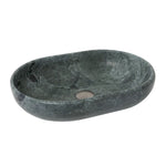 ADP Ollie oval above counter stone basin in Cape Verde green with no tap hole, shown on white background