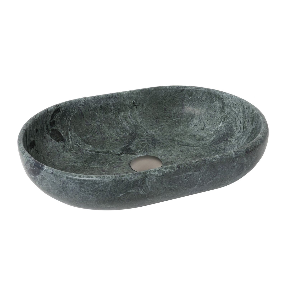 ADP Ollie oval above counter stone basin in Cape Verde green with no tap hole, shown on white background