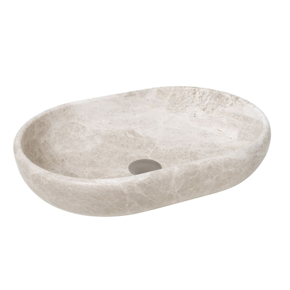 ADP Ollie above counter oval stone basin in Royal Beige with natural marble-like finish and no tap hole
