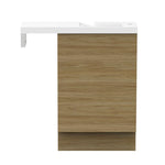 ADP Petite Rail wall-hung vanity with white top, woodgrain cabinet and kickboard, front view