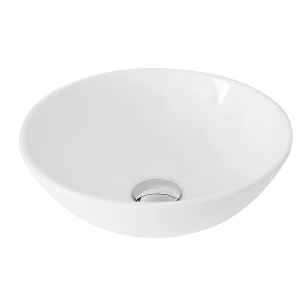 ADP Pluto round white above counter bathroom basin with centred waste hole, top view