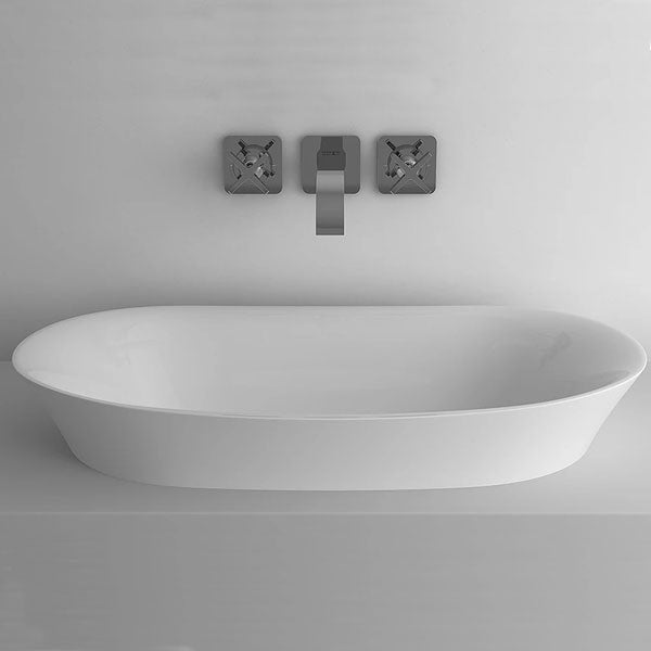 ADP Rise gloss white semi-inset basin, oval ceramic vanity basin, front view