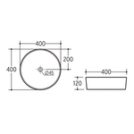 ADP Robbie round above counter basin, white, with 400mm dimensions and 120mm height technical drawing