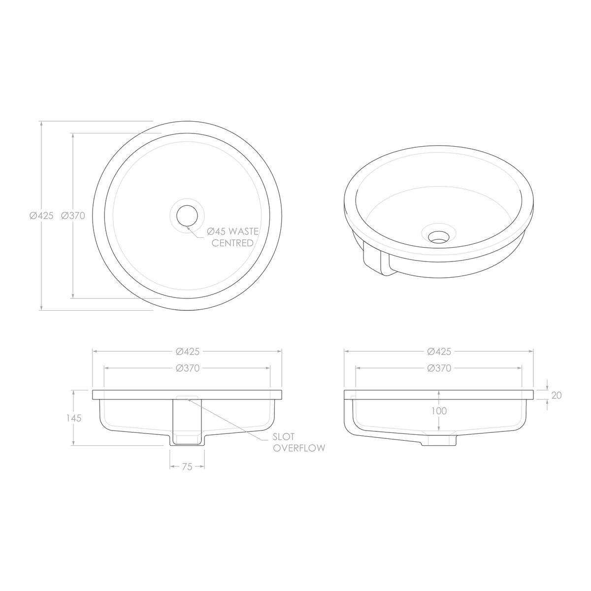 ADP Samantha 425 Under Counter Basin - Gloss White