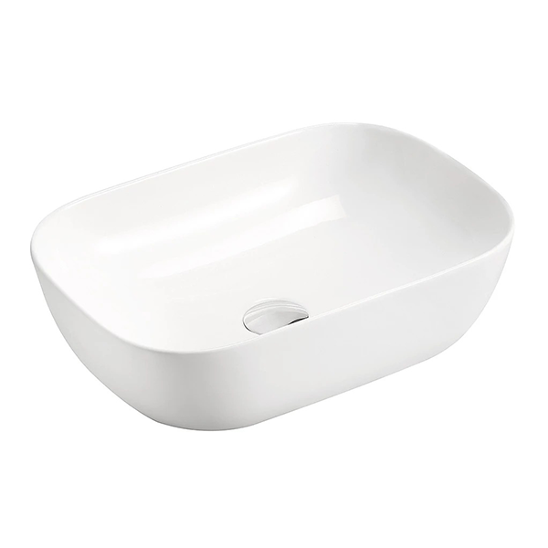 ADP Stadium rectangular above-counter basin, matte white ceramic, single bowl with overflow hole visible