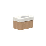 ADP Surry Imperial wall hung vanity with fluted white top, integrated basin and oak-look timber cabinet, angled view