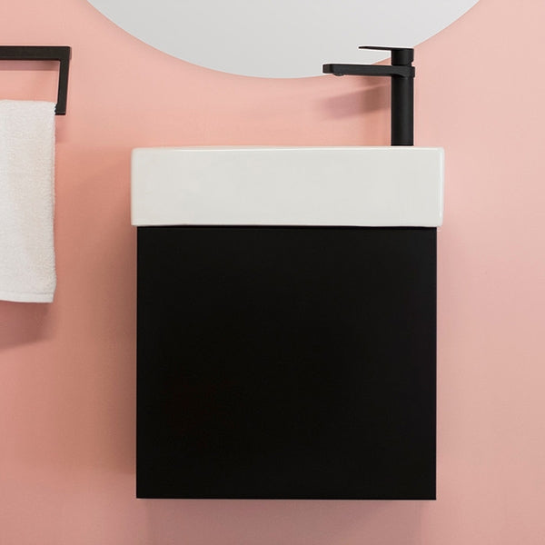 ADP Tiny wall hung vanity 400mm in black with gloss white basin and matte black mixer tap