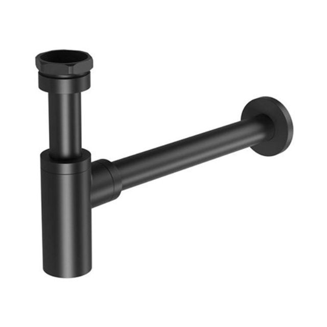 ADP Waterloo bottle trap in matte black, wall-mounted basin waste trap with cylindrical design
