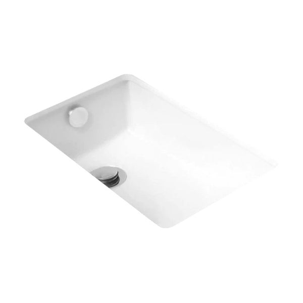ADP white rectangular under counter basin with overflow and waste hole, shown on a white background