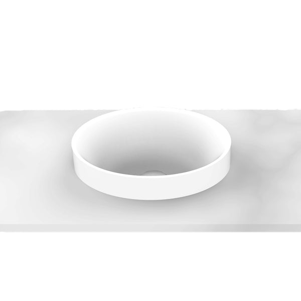 ADP Joy round semi inset basin in matte white, shown sitting proud on a benchtop, front view