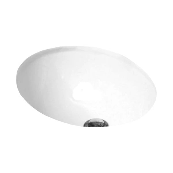 ADP oval white under counter bathroom basin with overflow opening, front view in ceramic