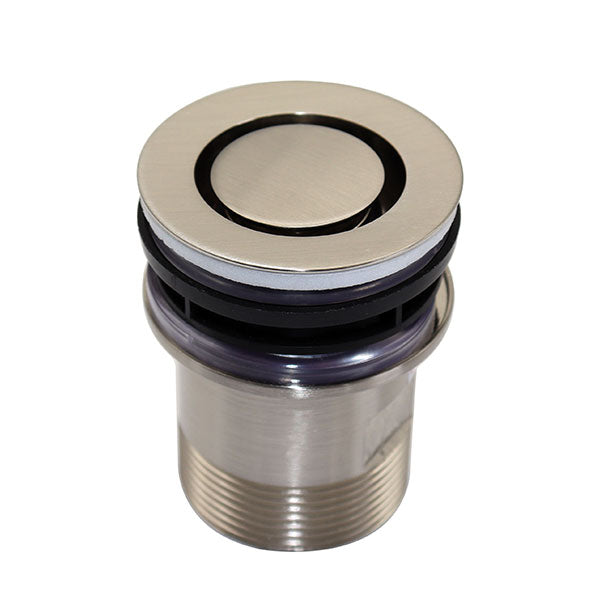 ART Australia round basin pop down plug and waste, brushed nickel finish, front view on white background