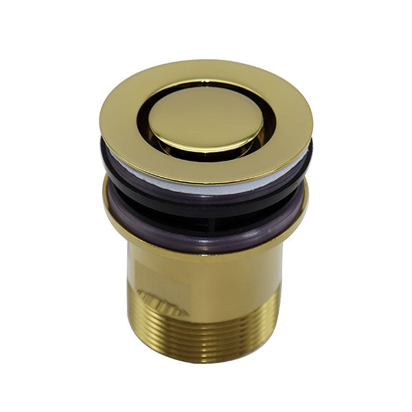 ART Australia gold brass basin pop down plug and waste, round 40mm universal fitting, front view