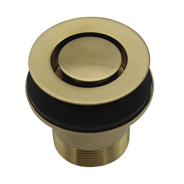 ART Australia bath pop down plug and waste, 40mm, brushed gold round brass waste with black insert, top view