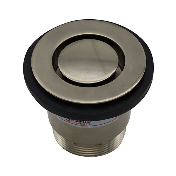 ART Australia round brushed nickel pop down bath plug and waste, 40mm, shown front view on white background