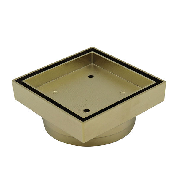 ART Australia Bermuda square floor waste tile insert in brushed gold, solid brass, top view on white background