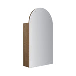 Aulic Canterbury Arch Shaving Cabinet, white mirrored door with woodgrain side panel, front view