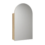 Aulic Canterbury arch shaving cabinet, mirrored front in walnut finish, shown closed on white background