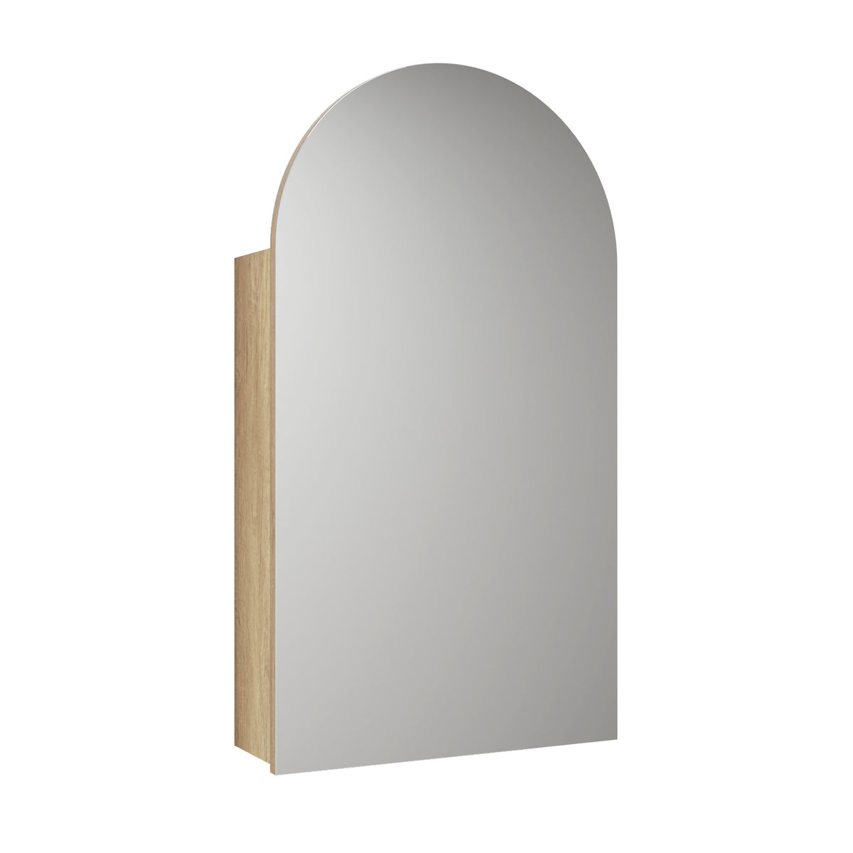 Aulic Canterbury arch shaving cabinet, mirrored front in walnut finish, shown closed on white background