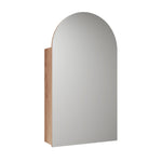 Aulic Canterbury arch shaving cabinet in white with woodgrain sides, mirrored door front view