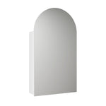 Aulic Canterbury arch shaving cabinet with mirrored door, shown closed in white finish on a plain background