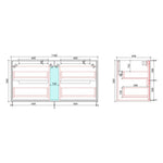 Technical drawing of Aulic Flauto wall hung vanity, 1180mm wide, with front and side dimensions marked