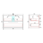 Technical drawing of Aulic Flauto 900mm wall hung vanity showing front and side dimensions in mm