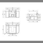 Aulic Hamilton wall hung vanity technical drawing, 750mm timber grain cabinet with curved ends and dimensions shown