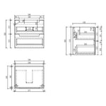 Technical drawing of Aulic Lovina Tier 600mm wall hung vanity with Cato stone top and undermount basin, showing dimensions and drawer layout
