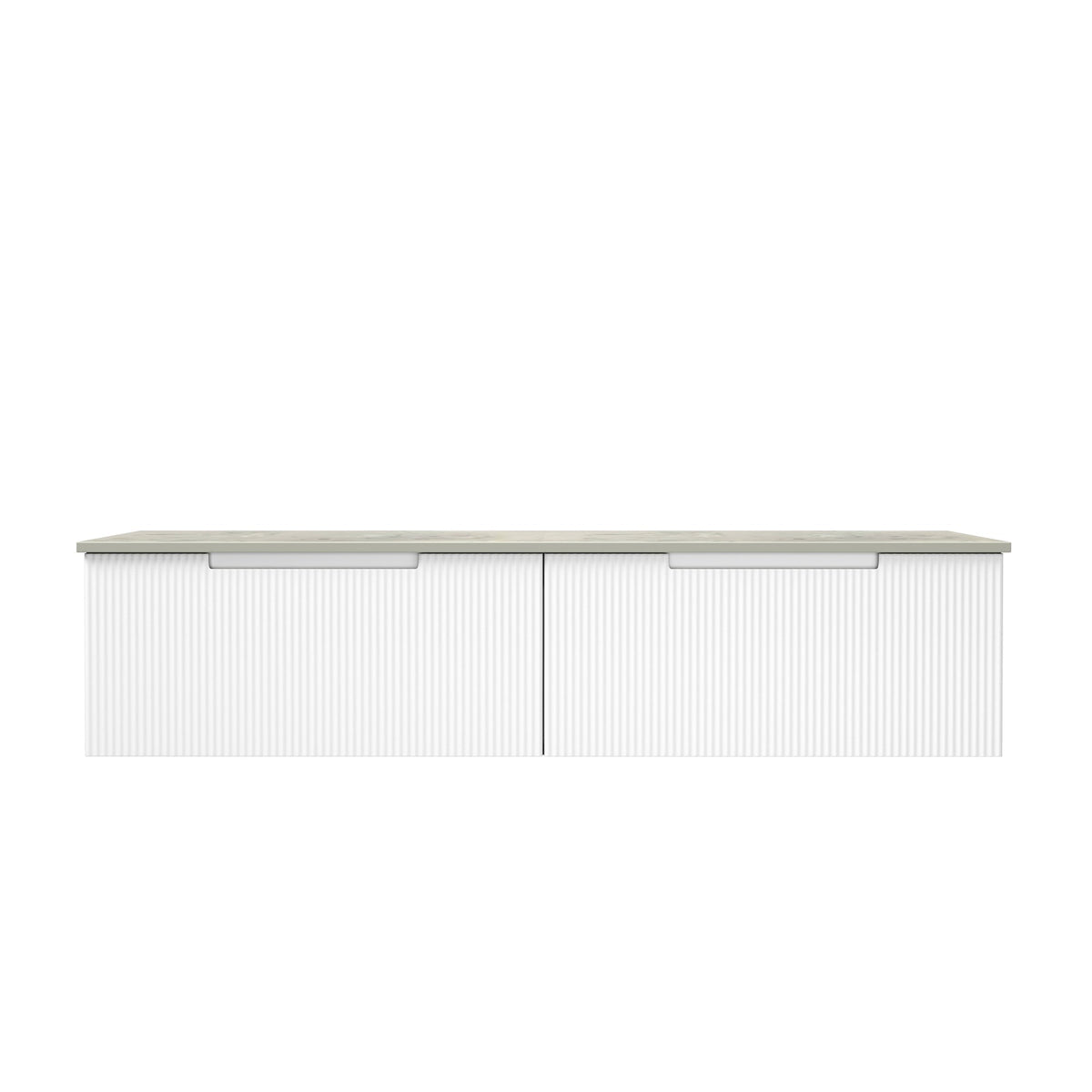 Aulic Perla Mark II wall hung vanity, white V-groove drawers with pure white stone top, front view