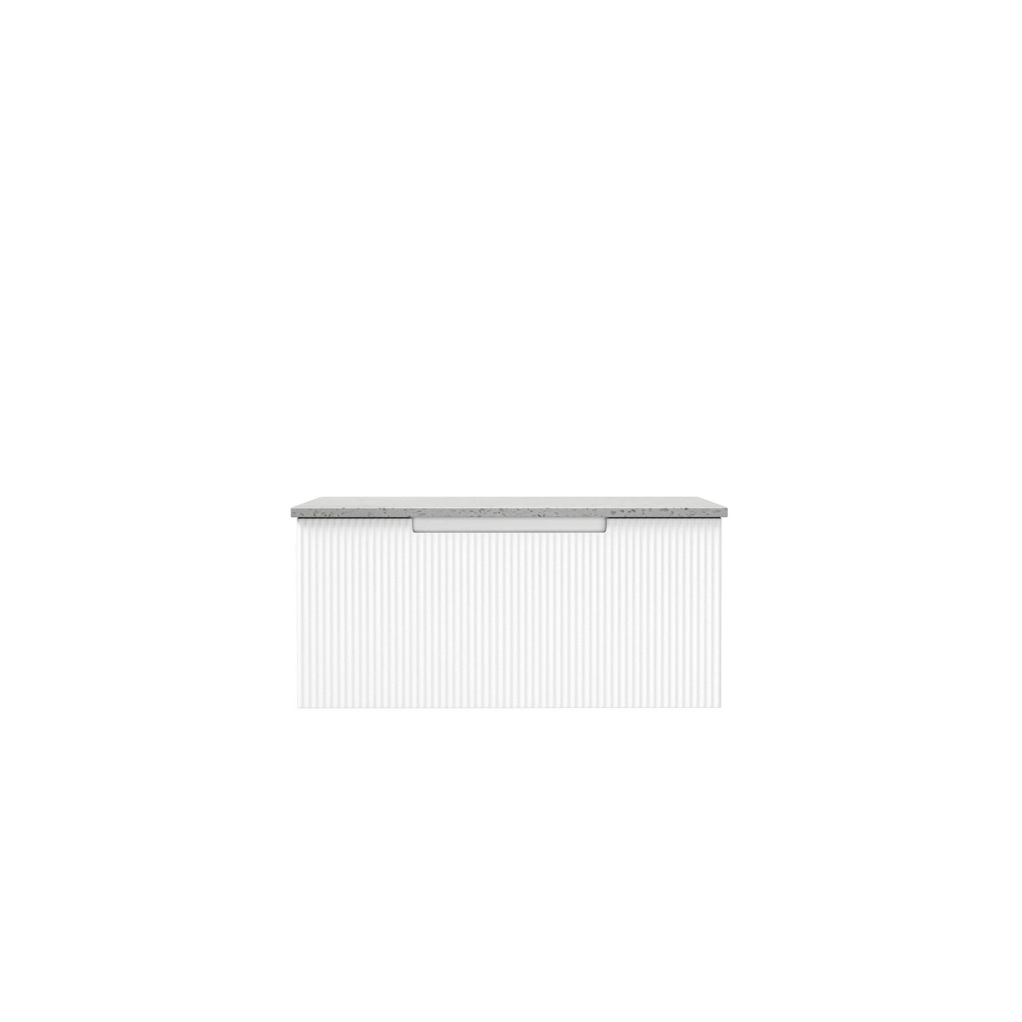 Aulic Perla Mark II 600mm wall hung vanity cabinet, matte white V groove front, no top, front view