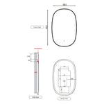 Aulic Valmont vertical LED mirror technical drawing, front, side and back views with 583mm x 903mm dimensions in brushed nickel.