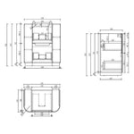 Aulic Varcelli Curve 900mm floor standing vanity technical drawing, no top, with rounded ends and drawer layout