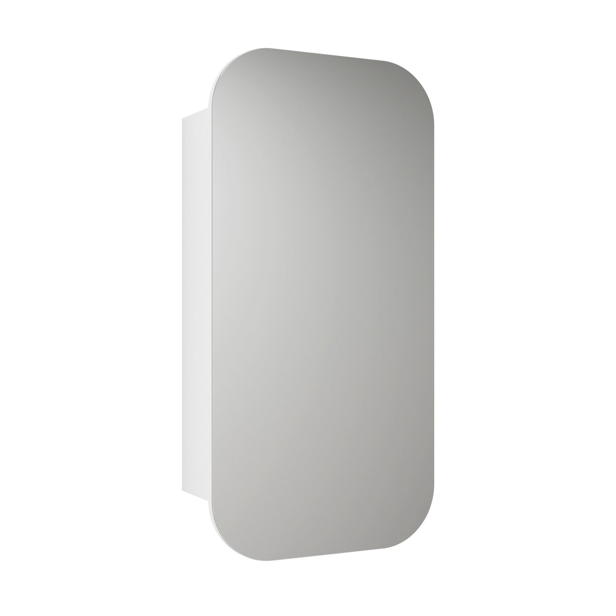 Aulic Vienna 450mm white shaving cabinet with rounded-rectangle mirrored door, wall-mounted front view