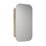 Aulic Vienna 450mm shaving cabinet in Mia finish, mirrored rounded-rectangle door with woodgrain side panel