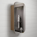 Aulic Vienna shaving cabinet with mirrored door and walnut-look side panel on a tiled bathroom wall