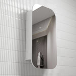 Aulic Vienna 450mm white shaving cabinet with arched mirrored door, wall mounted in bathroom tiles