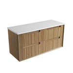 Aulic Voulari 1200mm wall hung vanity in Harvest Oak with white top, framed woodgrain front and drawers
