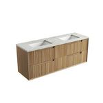 Aulic Voulari 1500mm wall hung vanity in Harvest Oak with double bowl white stone top and drawers
