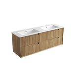 Aulic Voulari 1500mm wall hung vanity in Harvest Oak woodgrain with white double basin top and drawers