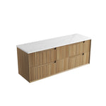 Aulic Voulari 1500mm wall hung vanity in Harvest Oak woodgrain with white stone-look top and drawers
