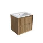 Aulic Voulari wall hung vanity in Harvest Oak with Cato stone top and undermount basin, front view, 750mm, woodgrain drawers