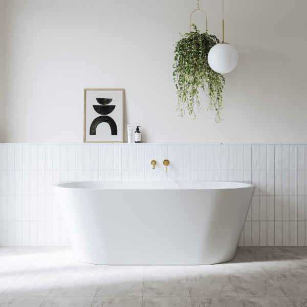 Bao Bath Bao Bon 1500mm back to wall bath in gloss white acrylic, shown in a modern bathroom setting