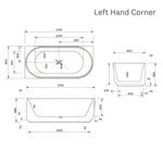 Baö Elegant 1700mm back to corner bath technical drawing, left hand corner, with dimensions in plan and side view
